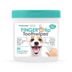 Petkin Fingertip Tooth Wipes con empaque para limpieza dental diaria de mascotas.
