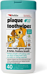 Petkin toallitas dentales 40 unidades en envase, limpieza suave de dientes y encías.