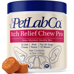 PetLab Co Itch Relief Chew Pro para perros, alivio de picor y piel sana.