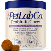 PetLab Co probióticos para perros, envase sabor salmón, apoyo digestivo diario.