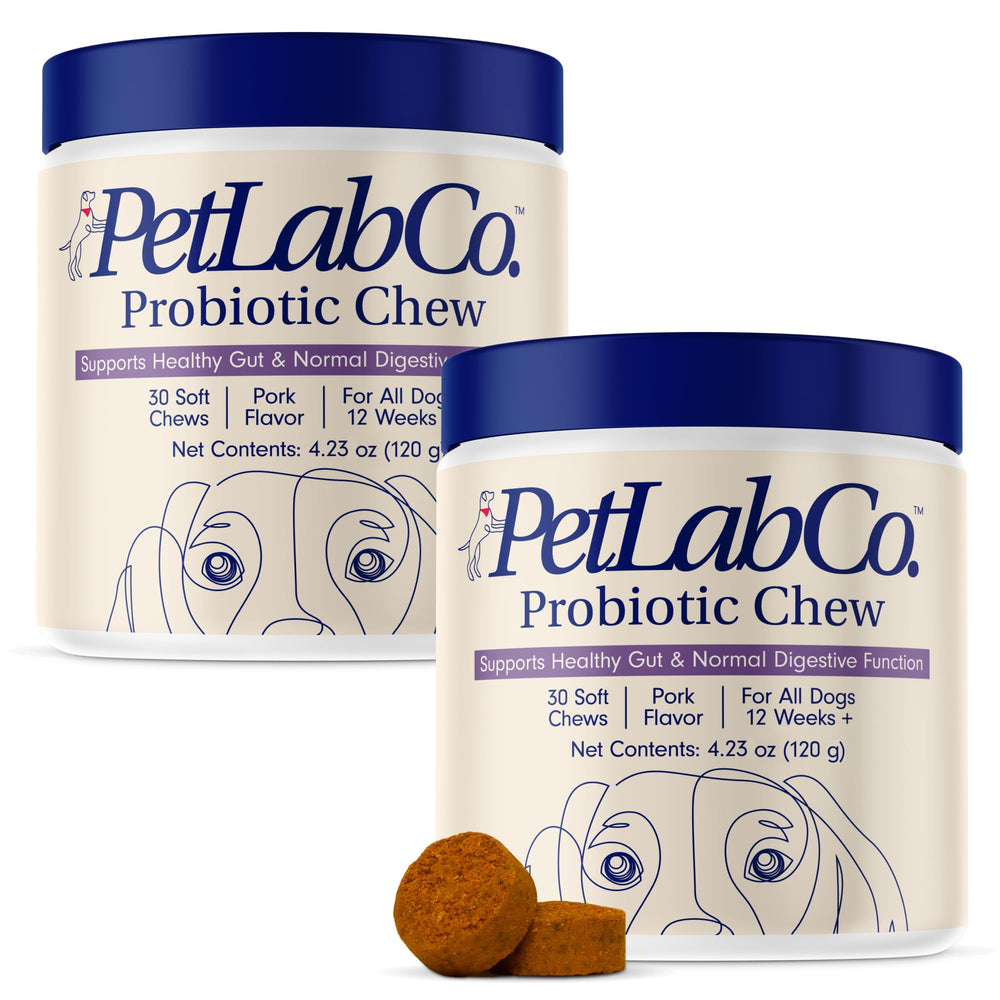 PetLab Co Probiotics para perros: botella frontal con posible apoyo digestivo.