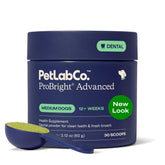 PetLab Co. ProBright polvo dental para perros, envase práctico para uso diario.