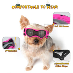 Gafas PETLESO para perro rosa, correa ajustable, ajuste seguro.