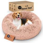 Petloox Donut para perros rosa mediana, vista frontal, confort envolvente para siestas