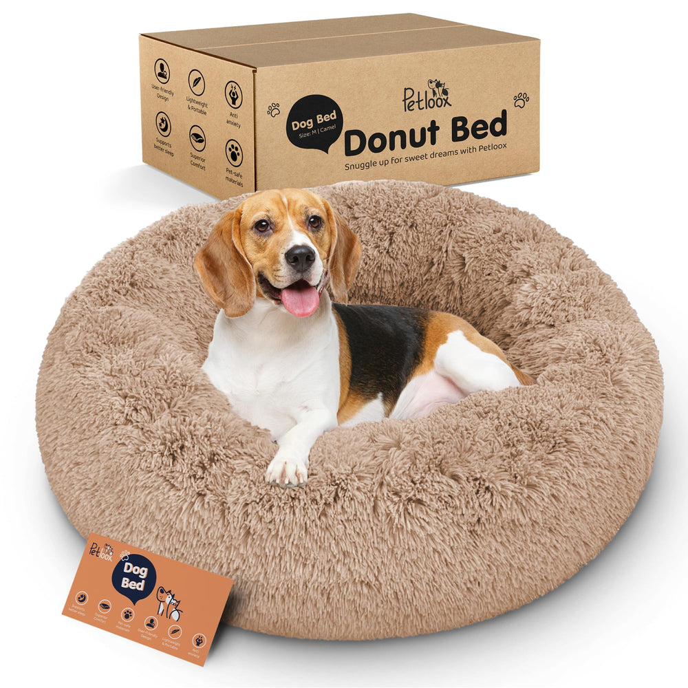 Petloox Donut cama para perros, nube suave para siestas reconfortantes.