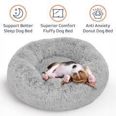 Petloox cama perrito redonda gris plush, diseño elegante y cómodo.