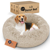 Petloox cama redonda beige para perros, descanso suave.