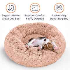 Petloox Donut Bed rosa grande, detalle de felpa suave que abraza al perro