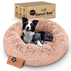 Petloox Donut Bed rosa grande, vista frontal, descanso cómodo y acogedor para tu perro