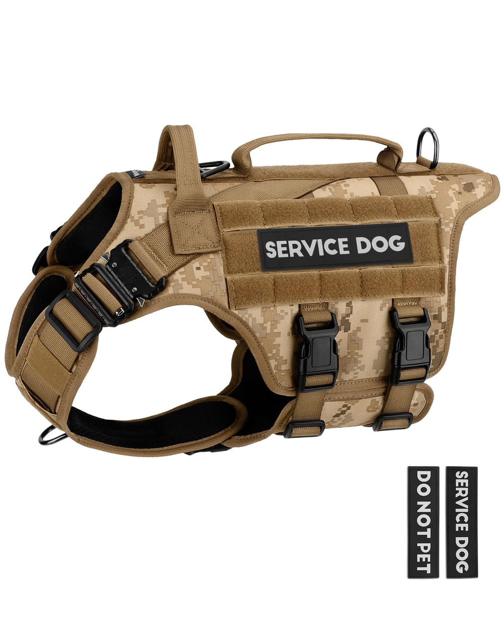 PETNANNY arnés táctico para perro con camuflaje desértico y ajuste XL.