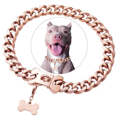 Petoo collar cubano rosado-oro de acero inoxidable, listo para uso diario.
