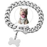 Collar Petoo de acero inoxidable en diseño cubano, cierre visible para mayor seguridad.
