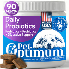 PetOptimum Probiotics para perros: bocaditos sabor pato que apoyan la salud intestinal.