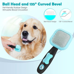 PETPAWJOY cepillo con pines rotativos para cuidado cómodo.