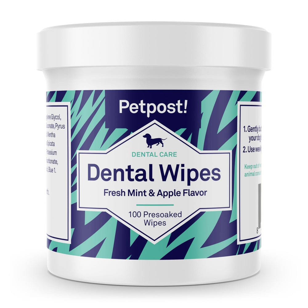 Petpost toallitas dentales para perros: paquete compacto facilita la higiene diaria.