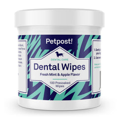 Petpost toallitas dentales para perros: paquete compacto facilita la higiene diaria.