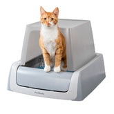 PetSafe Legacy ScoopFree Crystal Pro, frente de entrada, limpieza automática para hogares ocupados.