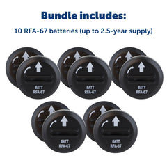 PetSafe RFA-67 baterías 6V, durabilidad de 1-3 meses según uso.