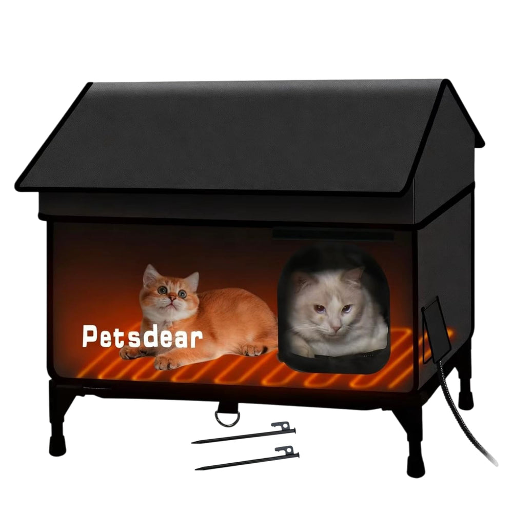Petsdear casa-gatos-exterior-calefaccion: refugio cálido para varios gatos al aire libre.