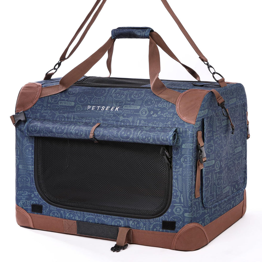 Transportín Petseek con malla de ventilación para flujo de aire constante y visibilidad.