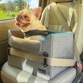 PETSFIT muestra el asiento coche para perro pequeño con hebillas seguras para viajes más tranquilos.