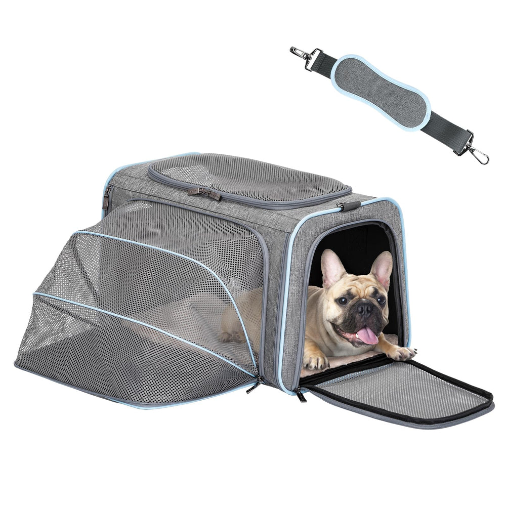 Petsfit Transportín Expandible, vista frontal, diseño compacto para viajar.