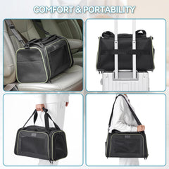 Transportín Petsfit con apertura superior y dos puertas laterales para facilitar entrada y salida.
