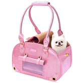 PetsHome bolso transportin para perro con bling rosa, ideal para salidas cortas.