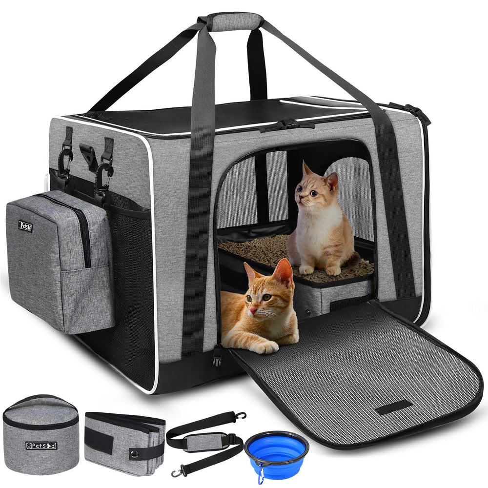 Transportín Petskd extragrande para gatos con cierre seguro, ideal para viajes.