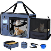 Petskd transportín para gatos grande con expansión lateral para estirarse durante el viaje