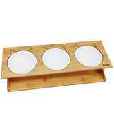 Petsoigné cuencos para gatos en soporte de madera, conjunto compacto y práctico para comer.