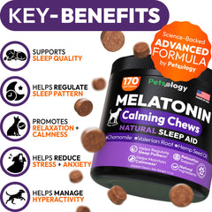 Petsology Melatonina Avanzada para Perros, masticables, calman la ansiedad