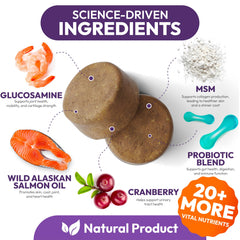 Petsology Dog Multivitamin: etiqueta detallada que muestra ingredientes y beneficios para perros.