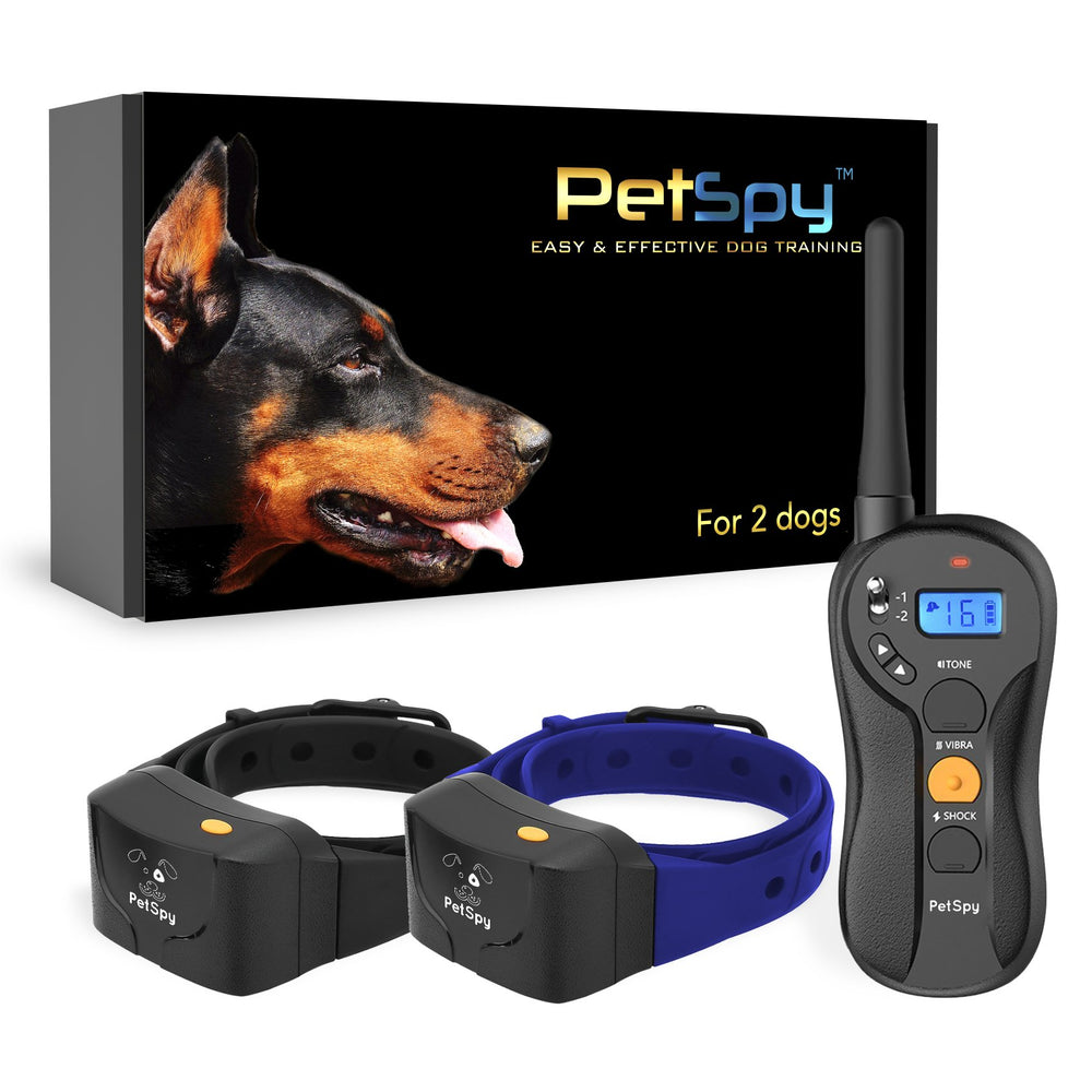 PetSpy collar de adiestramiento para perros con control remoto, facilita sesiones de obediencia en exteriores.