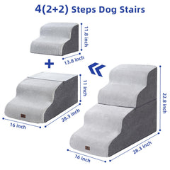 Pettycare escaleras para perro, 4 pasos, vista lateral, ideal junto a cama alta o sofá.