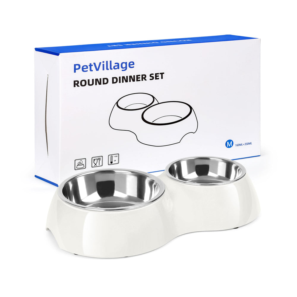 PetVillage conjunto doble de tazones para comida y agua, ideal para dos mascotas.