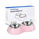 Petvillage cuencos dobles de acero inoxidable para comida y agua; ideal para alimentar dos mascotas.