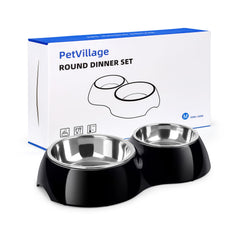 PetVillage Juego de cuencos dobles para perros, ideal para alimentarlos juntos.