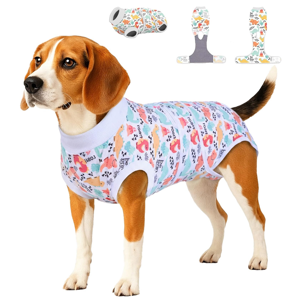 PetWarm camiseta recuperación perro con patrón dinosaurio, comodidad suave para el abdomen