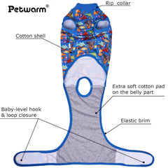 PetWarm pijama recuperación para perro azul, suave y cómodo.