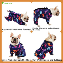 PetWarm pijama perro dinosaurio morado detalle de costura suave para uso diario