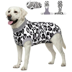 PetWarm Surgery Suit para perros: estampado leopard blanco, comodidad posoperatoria