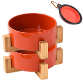 Tazones cerámicos Petygooing con base de madera evitan deslizamientos durante la comida.
