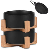 Petygooing tazones cerámicos para perros con soporte de madera, estables y fáciles de limpiar.