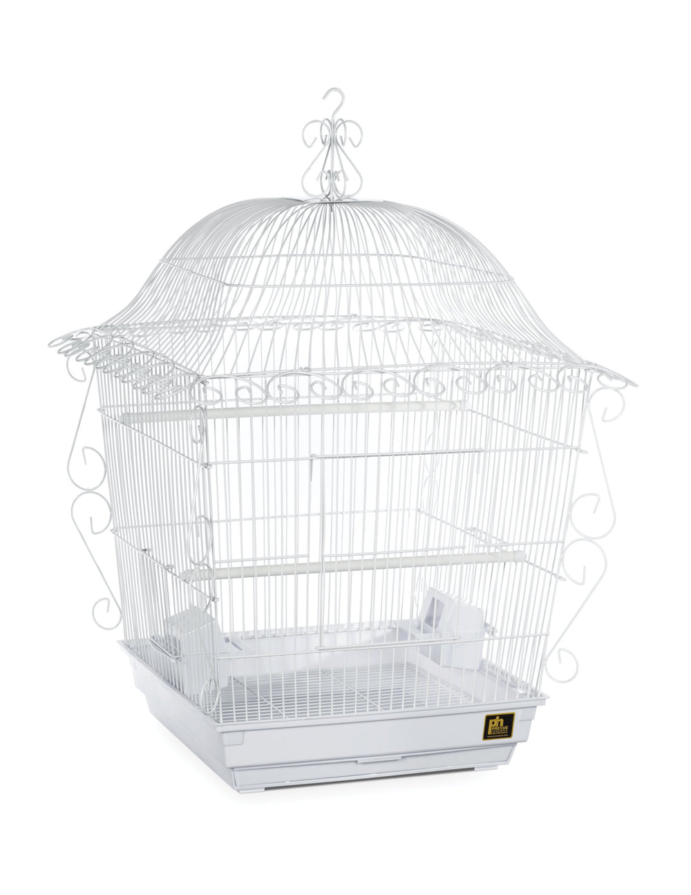 Jaula PH Prevue Hendryx Scrollwork blanca con amplio espacio para aves pequeñas.