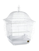 Jaula PH Prevue Hendryx Scrollwork blanca con amplio espacio para aves pequeñas.
