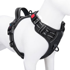 PHOEPET arnés sin tirones con clip frontal negro, ideal para paseos controlados.
