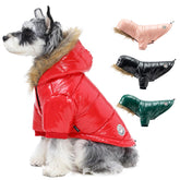 PINA abrigo para perro con capucha de pelo sintético en rojo, ideal para paseos nevados