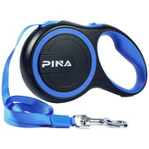 PINA correa retractil perro 16ft azul-negro para paseos controlados.