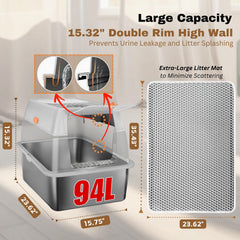 PINENEST XL: caja de arena de acero inoxidable con tapa semi cerrada para ventilación